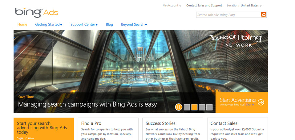 Bing Ads Homepage, circa 2013